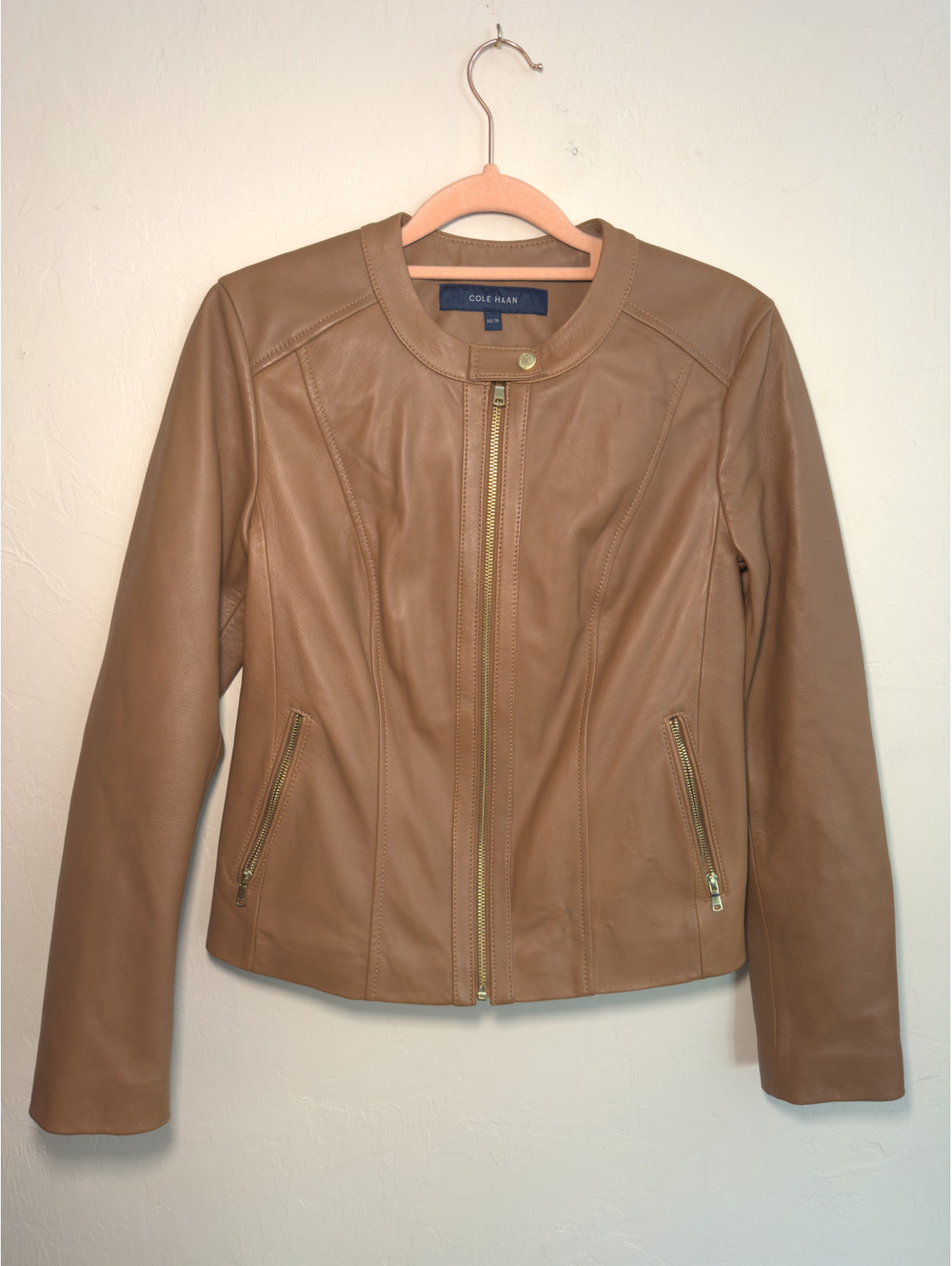 Cole Haan Women’s XS Brown Lambskin Leather Jacket Zip Front